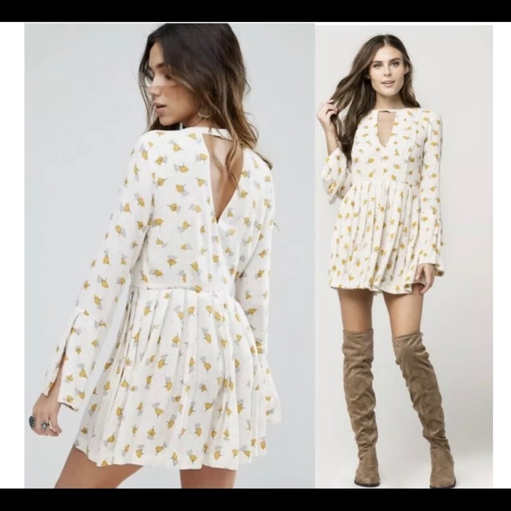 Free People Tehran White A-Line Floral Print Dress